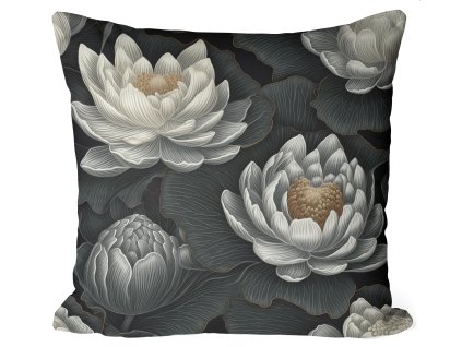 Obliečka na vankúš Lotus Noir – elegantný lotosový kvet v čierno-bielom kontraste
