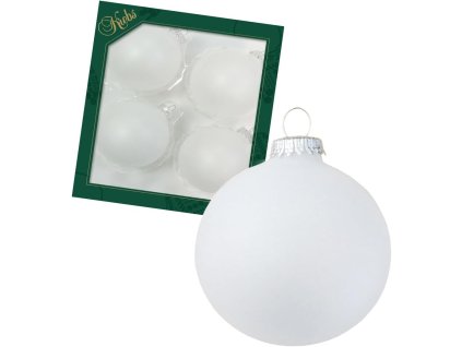 Sklenené vianočné gule – biely matný set (4 ks, Ø 8 cm)
