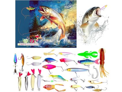 Adventný kalendár Fishing Lures 2025 – 24 farebných rybárskych nástrah v darčekovej sade