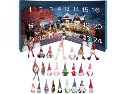 Adventný kalendár so škriatkami – 24 plyšových figúrok rôznych farieb a veľkostí