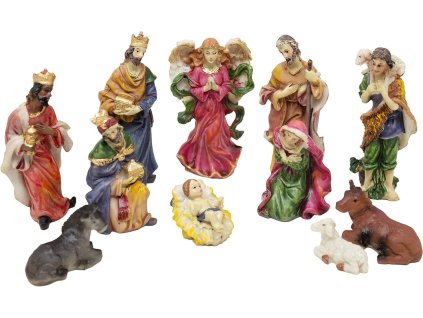 Betlehem – set 11 ručne maľovaných figúrok z polystonu, farebná vianočná dekorácia s anjelom, tromi kráľmi a svätou rodinou