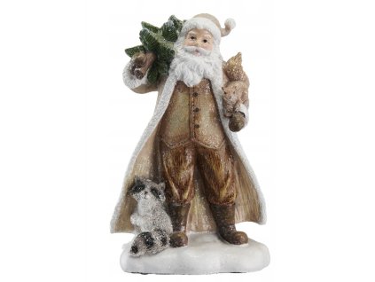 Vianočný Mikuláš s lesným zvieratkom – dekoratívna figúrka so stromčekom a rustikálnym vzhľadom, výška 26 cm
