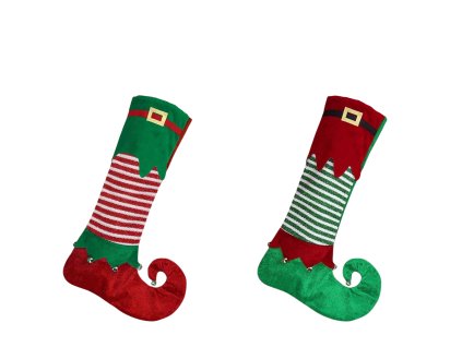 Sada 2 veľkých mikulášskych pančúch ELF v červeno-zelenej kombinácii – vianočné ponožky na darčeky a dekoráciu z kolekcie COOL Design