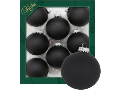 Sklenené vianočné gule – saténovo čierne, moderný mat (8 ks, Ø 7 cm)