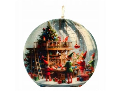 Sójová sviečka Elfovia v dielni Santa Clausa – vianočný motív 13 cm