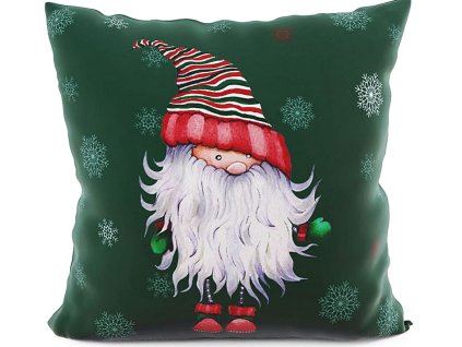 Vianočná obliečka o škriatkom v červenej čiapke a bielou bradou na smaragdovom podklade – 40x40 cm