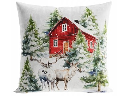 Vianočná obliečka na vankúš Chata v lese 40x40 krémová