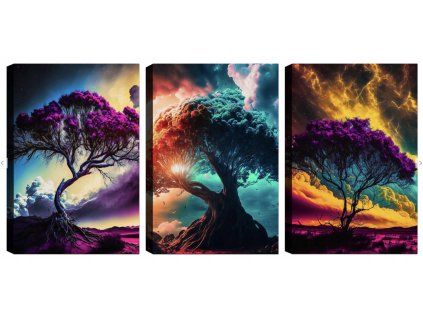 Sada troch moderných obrazov Abstraktné stromy 120x60