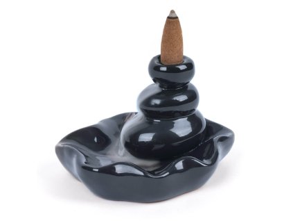 Upokojujúca aroma lampa so spätným tokom dymu – čierna keramická veža inukshuk