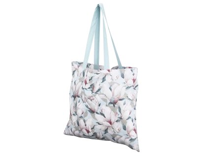 Bavlnená nákupná taška s motívom magnólie – Magnolia Blue & Pink, modrá a ružová, 42×38 cm