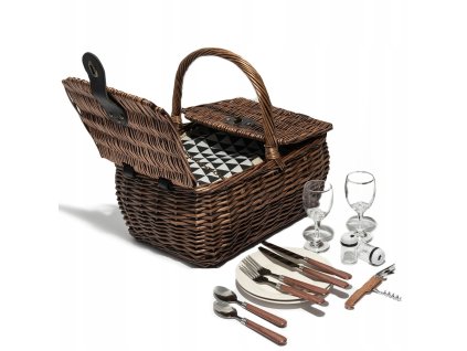 Piknikový kôš z pravej vŕbovej prútiny pre 2 osoby s príborom a termo výbavou