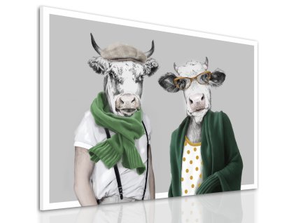 Moderný obraz na plátne – Štýlový pár kráv v hipsterskom outfite