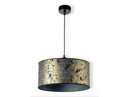 Závesná lampa Mystic Gold – veľké tyrkysovo-zlaté tienidlo s čiernym zavesením