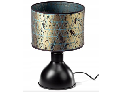 Stolová lampa Mystic Gold – čierny guľatý podstavec s tyrkysovo-zlatým tienidlom