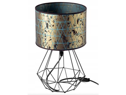 Stolová lampa Mystic Gold – geometrický kovový podstavec s tyrkysovo-zlatým tienidlom