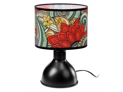 Stolová lampa Boho Fiesta – čierny guľatý podstavec s farebným tienidlom