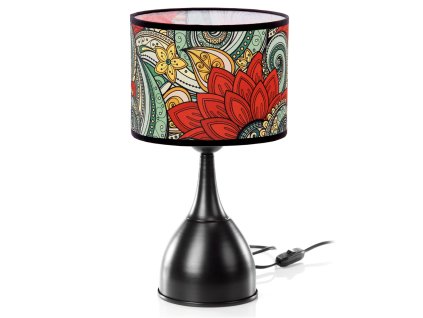 Stolová lampa Boho Fiesta – vysoký čierny podstavec s farebným tienidlom