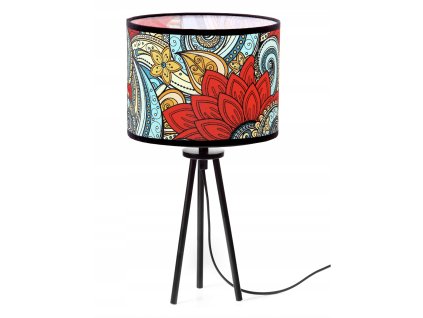 Stolová lampa Boho Fiesta – trojnohý čierny podstavec s farebným tienidlom