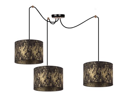 Luster Luxury Snake – trojramenné závesné svietidlo s čiernymi tienidlami a zlatým hadím vzorom