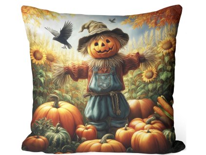 Jesenná obliečka Strašiak – halloweenský motív s tekvicami 40x40 cm