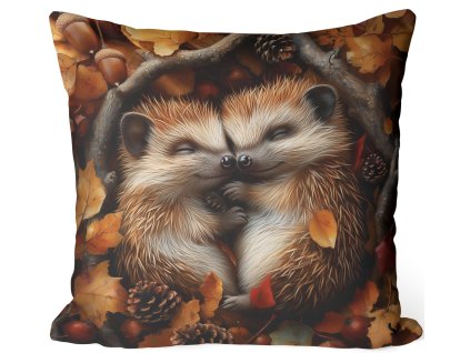 Jesenná obliečka Ježkovia – hrejivý motív s lístím a plodmi 40x40 cm