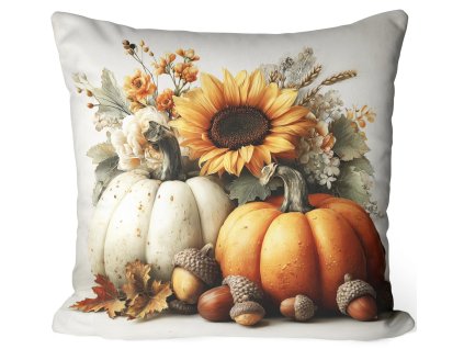 Jesenná obliečka Tekvice a slnečnica – elegantný motív s plodmi 40x40 cm