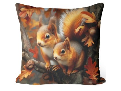 Jesenná obliečka Veveričky na konári – roztomilý lesný motív 40x40 cm