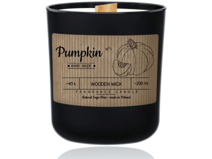 Sójová sviečka Pumpkin No.1 – čierne sklo, drevený knôt a vôňa pečenej tekvice