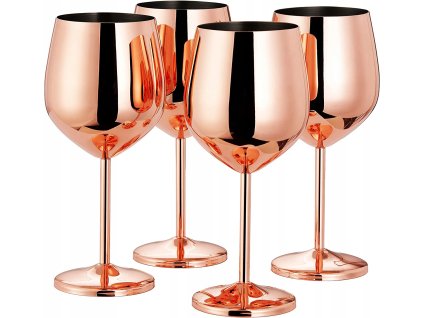 Sada 4 nerezových pohárov na víno – elegantný ružovo-zlatý lesk 500 ml