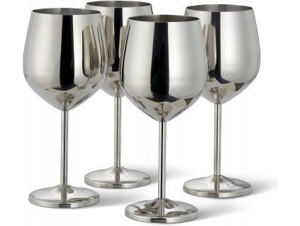 Sada 4 nerezových pohárov na víno – elegantný strieborný lesk 500 ml
