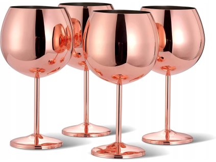 Sada 4 nerezových pohárov na červené víno a koktaily – elegantný ružovo-zlatý lesk 650 ml