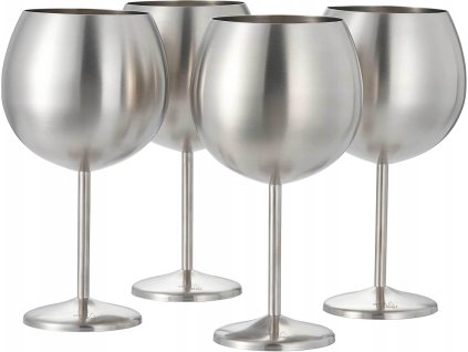 Sada 4 nerezových pohárov na červené víno a koktaily – strieborný mat 650 ml