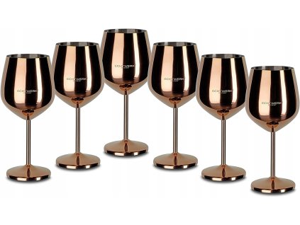 Sada 6 elegantných nerezových pohárov na víno – medený lesklý dizajn 500 ml