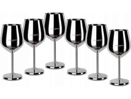 Sada 6 elegantných nerezových pohárov na víno – strieborný lesklý dizajn 500 ml