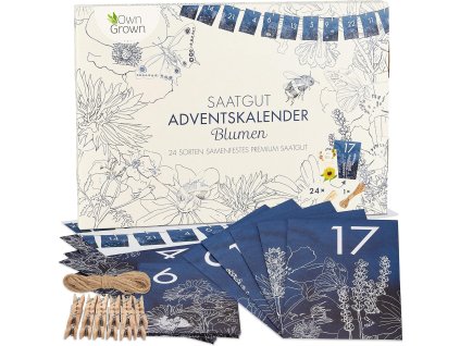 Adventný kalendár kvetov OwnGrown 2025 – 24 druhov semien pre pestrú záhradu a balkón