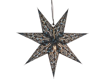 Svietiaca vianočná hviezda 60 cm – čierna s jemným svetlomodrým vitrážnym vzorom