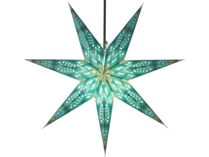 Vianočná hviezda 60 cm – svietiaca tyrkysová dekorácia s bielym vitrážnym vzorom