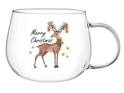 Vianočný sklenený hrnček s jeleňom a nápisom Merry Christmas – objem 430 ml