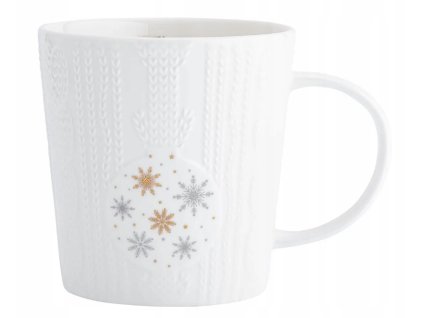 Porcelánový hrnček Zimný lesk s reliéfnym vzorom svetra a zlatými vločkami – objem 380 ml