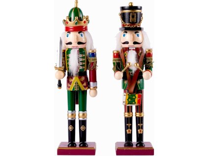 Vianoční luskáčikovia z dreva – kráľ a bubeník v zeleno-červenom prevedení so zlatými detailmi