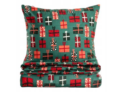 Vianočné zelené obliečky z mikrovlákna s motívom darčekov – sviatočná posteľná bielizeň pre útulnú zimnú atmosféru