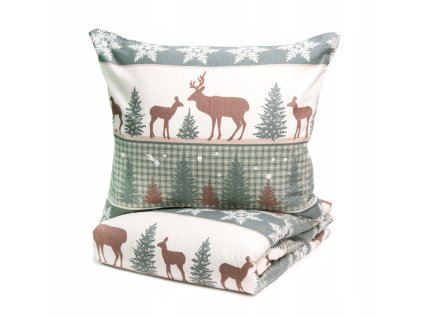 Vianočné flanelové obliečky s motívom jeleňov, stromčekov a vločiek – teplý a mäkký materiál pre zimné noci