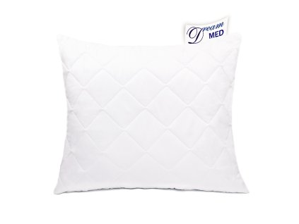 Biely antialergický vankúš DreamMED s prešívaným poťahom a štítkom – vhodný pre alergikov a každodenné používanie