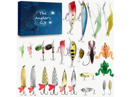Adventný kalendár The Angler’s Gift – kolekcia 24 nástrah rôznych typov a farieb, vrátane woblerov, žiab a lyžičiek pre univerzálny rybolov