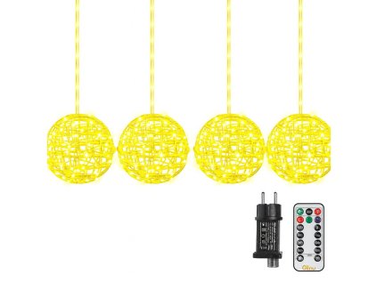 LED svetelná reťaz so 4 teplými bielymi guľami 20 cm a diaľkovým ovládačom