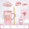 Darčeková wellness sada pre mamu Best Mom Ever – ružový hrnček s viečkom, sviečka, lyžička a prianie s rozmermi