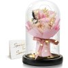Romantická večná kytica v skle s LED osvetlením – ružová, darček pre ženu