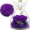 Sklenený anjel s fialovou večnou ružou – elegantný darček pre ženu