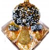 Ručne zdobené sklenené vianočné huby – čierno-zlaté s perlami a glitrami (4 ks, výška 12–13 cm)