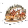 Drevená LED vianočná dedinka – rozprávková scéna s domčekom, kostolíkom a postavičkami, rozmery 45 × 16 × 27 cm